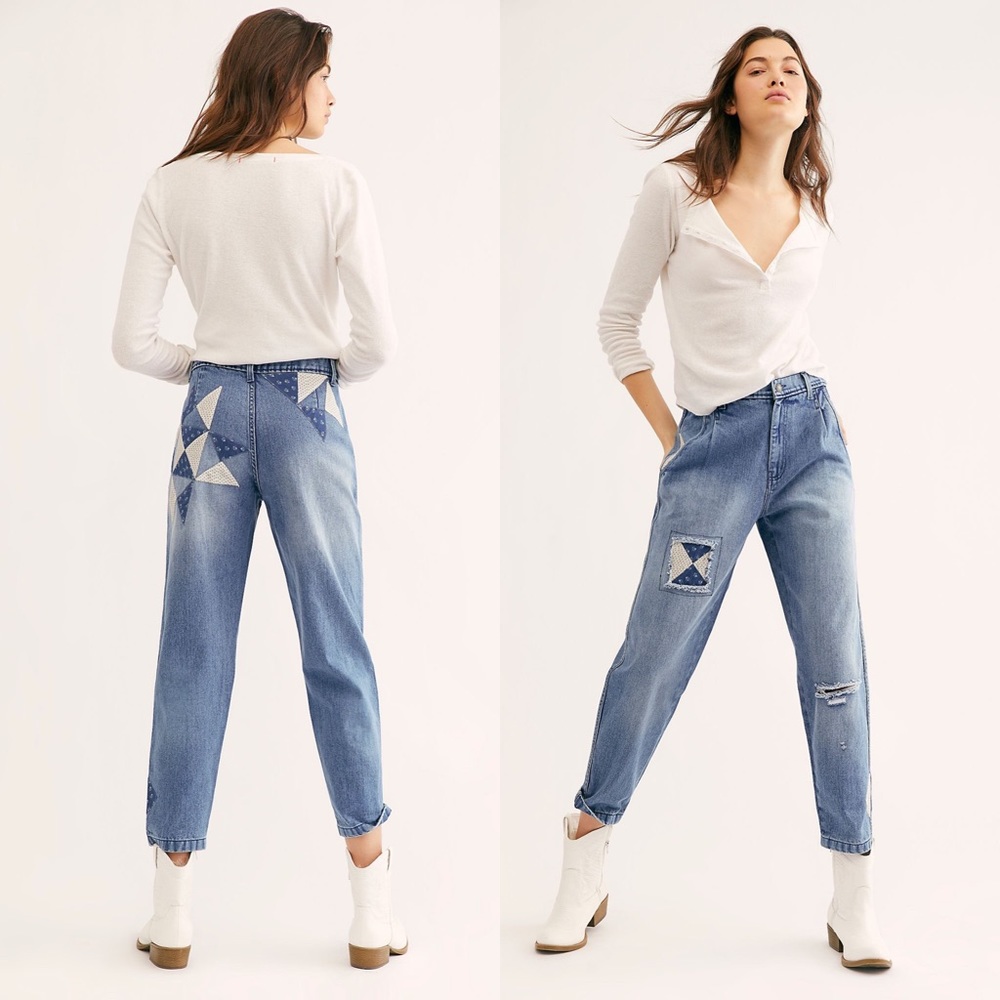 Free People Down to Earth Patched Jeans NWT